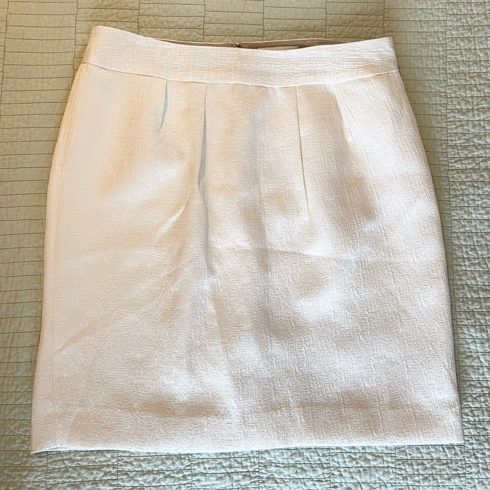 Banana Republic Pleated Ivory Metallic Textured Pencil Skirt‎ Knee Length sz 14